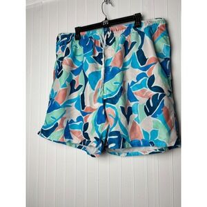 Old Navy Mens XXL Tropical Leaf Print Swim Trunks Blue Teal Pink Mesh Lined